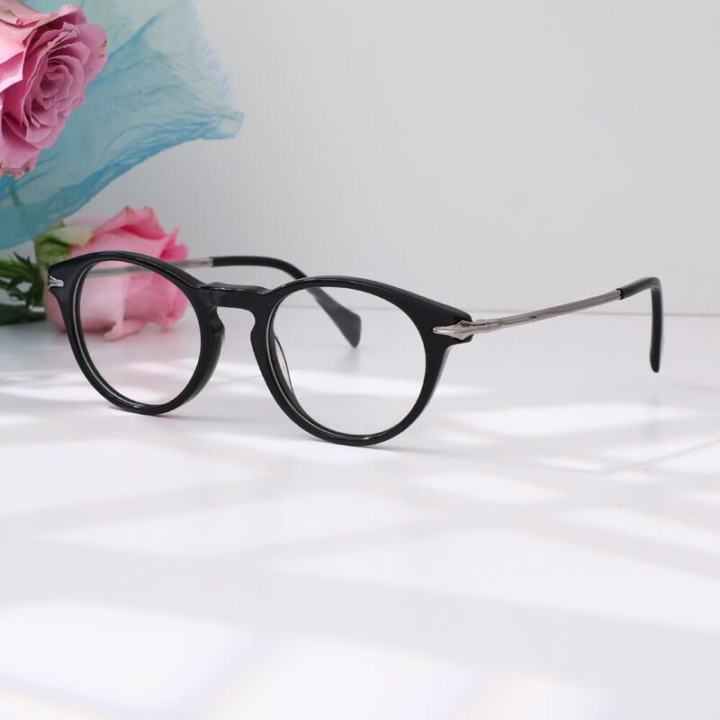 Saxton Runde Schwarze Brille