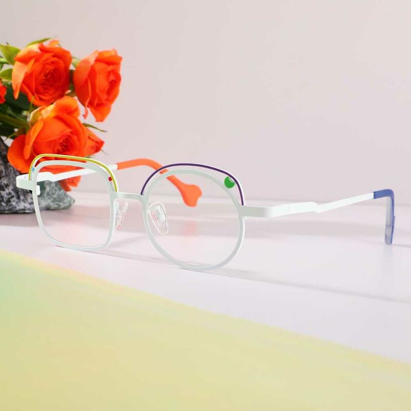 Harrima Square Round White Glasses