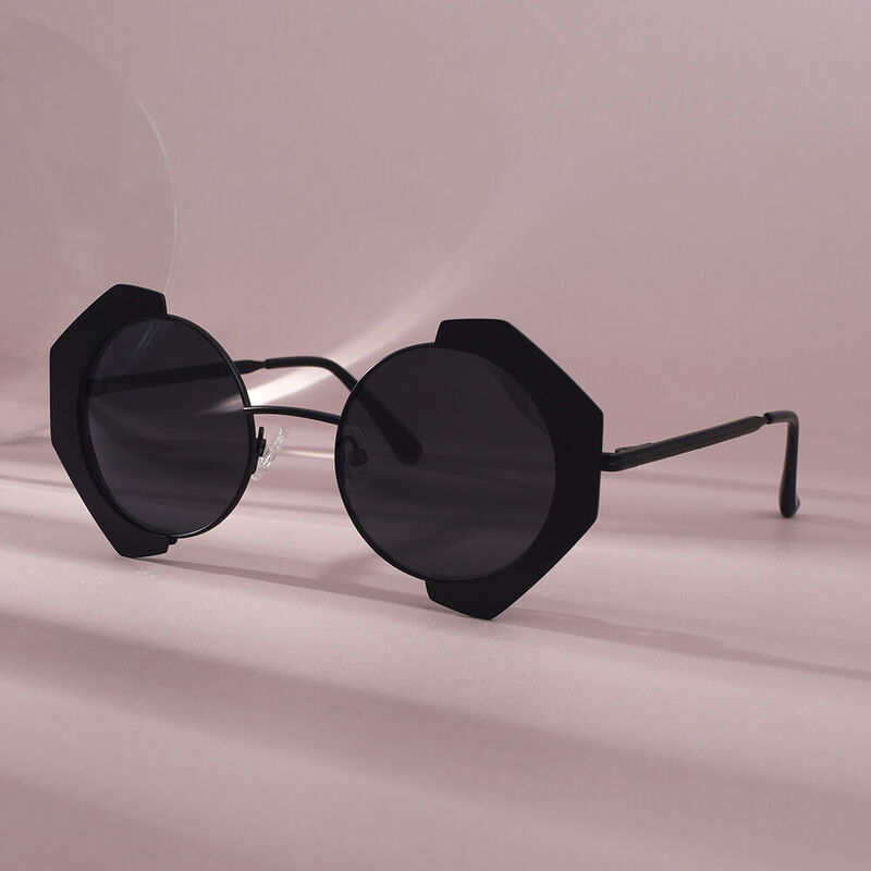 Combo Runde Schwarze Sonnenbrille