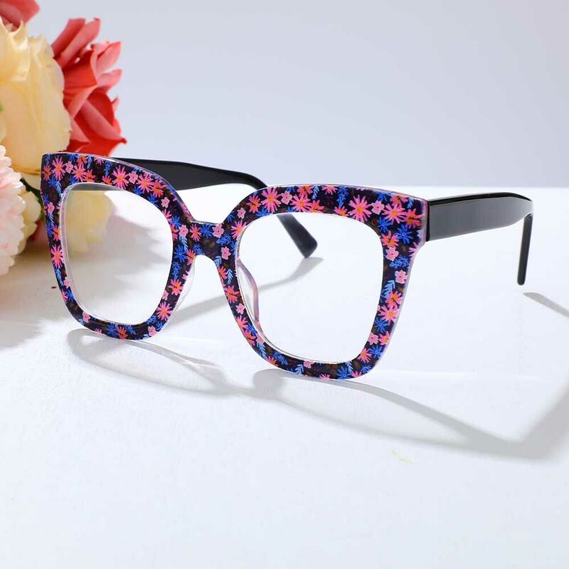 Cynthia Quadratische Schwarze Rosa Brille