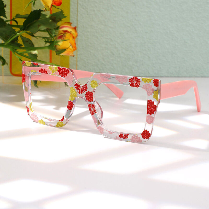 Bron Square Yellow Flower Glasses