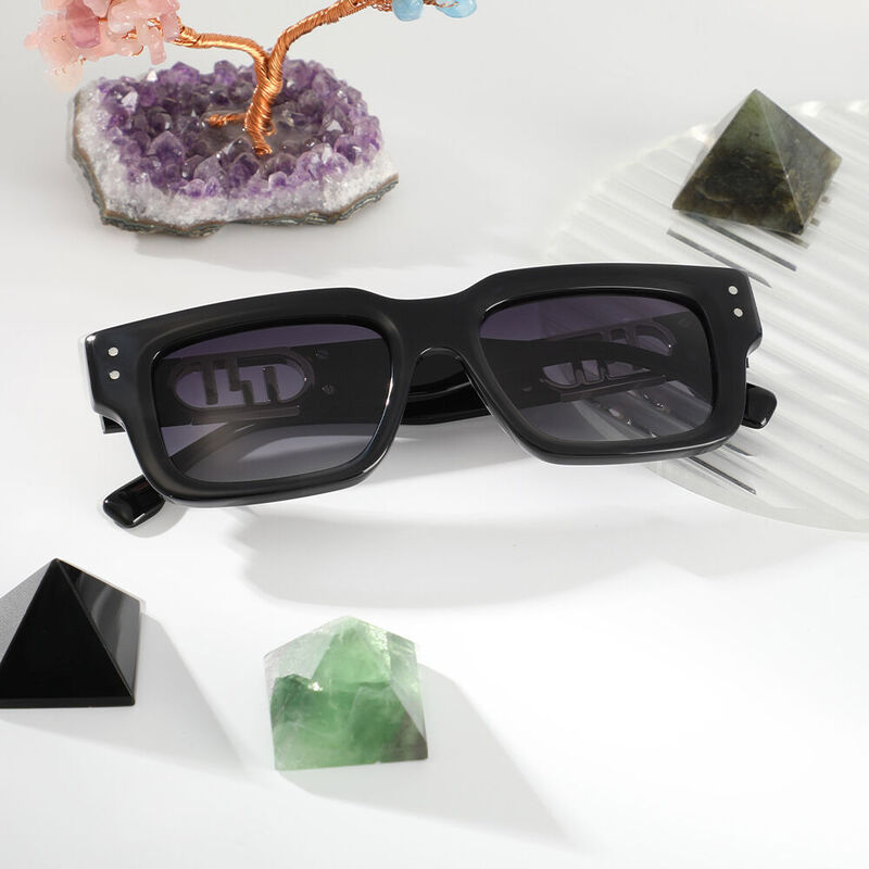 Fidelia Rectangle Black Silver Sunglasses