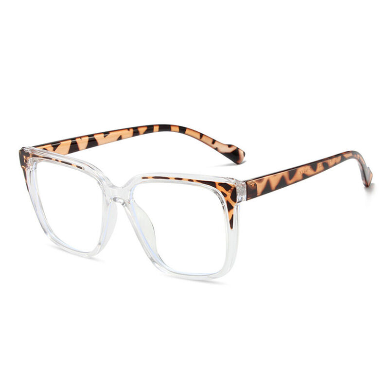 Elsa Square Leopard Clear Glasses