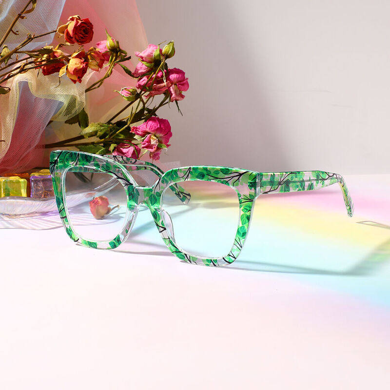 Longfel Square Green Glasses