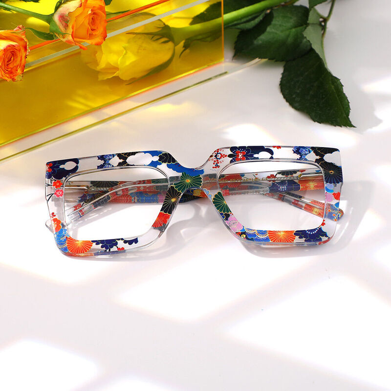 Stilw Square Blue Flower Glasses