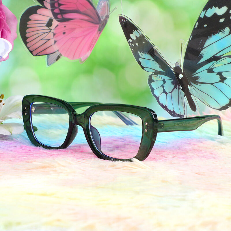 Wallis Rectangle Green Glasses