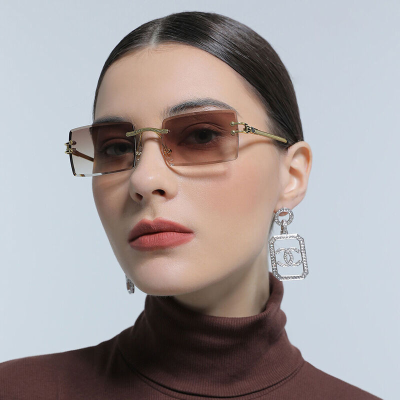 Hue Fantasy Rectangle Brown Gradient Sunglasses