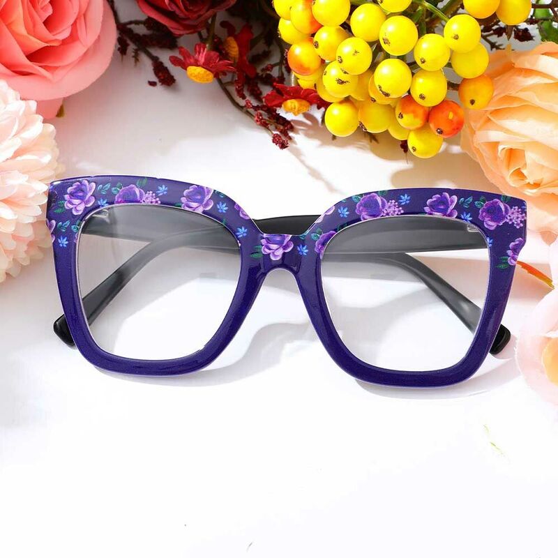Cynthia Square Purple Floral Glasses