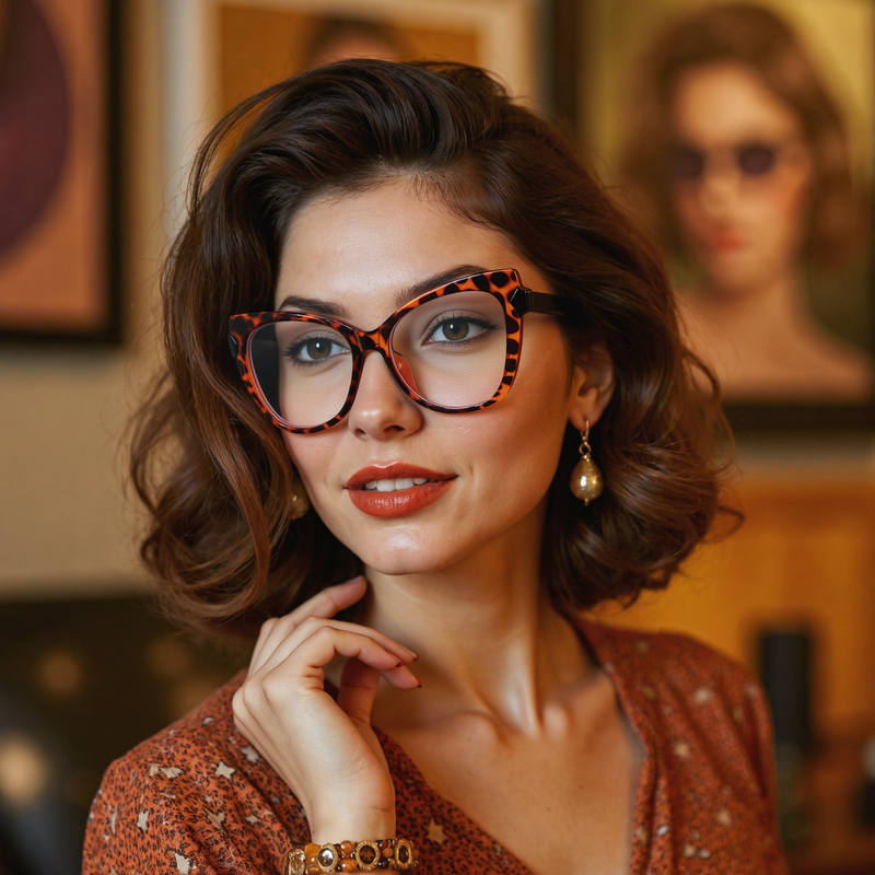 Isabella Cat Eye Orange Leopard Glasses