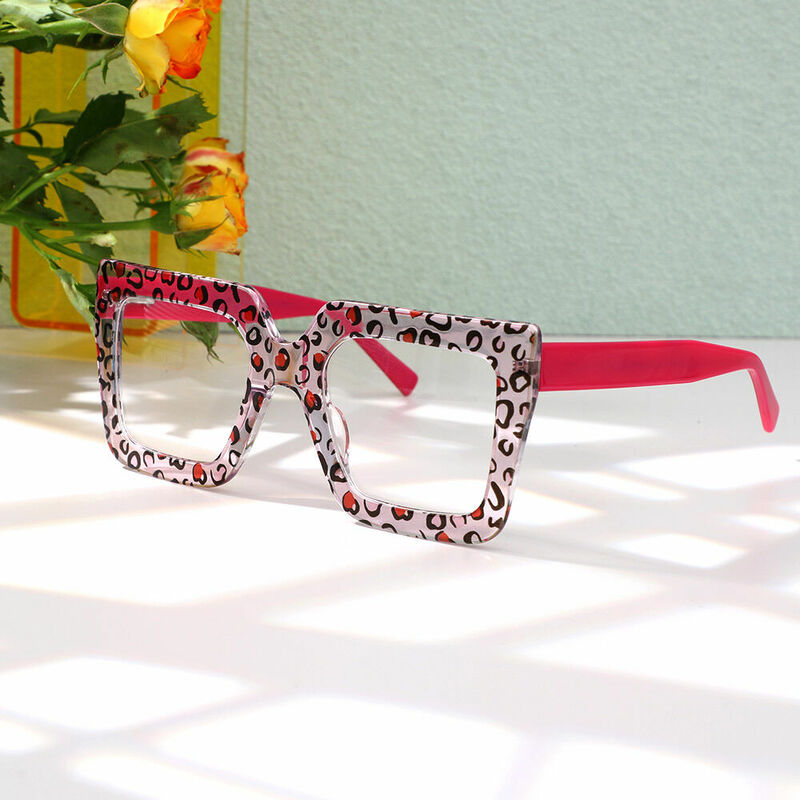 Lunettes de Vue Bron Carré Rose Léopard