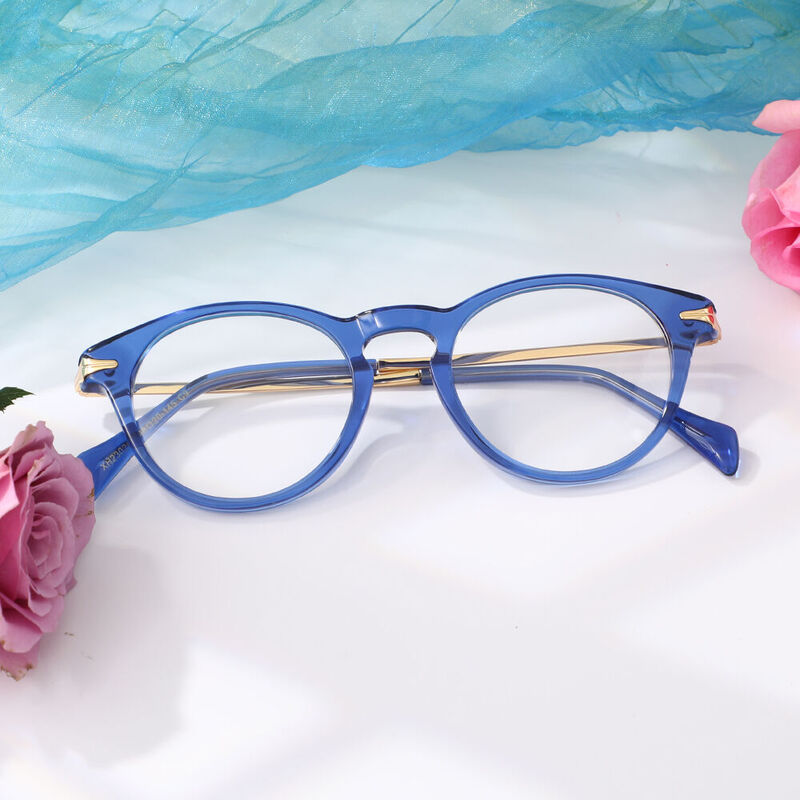Saxton Round Blue Glasses