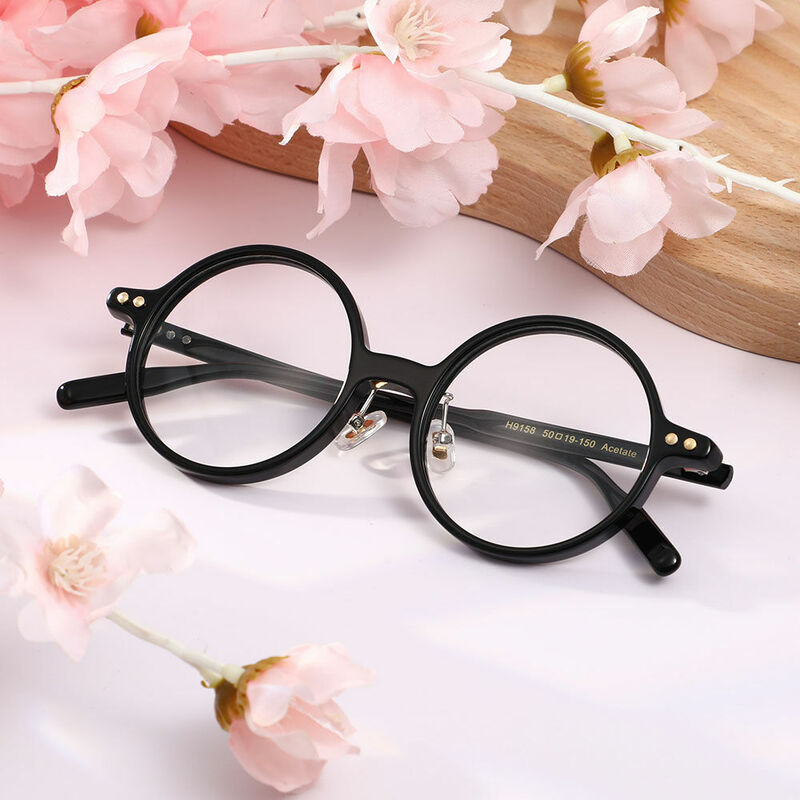 Tazey Round Black Glasses