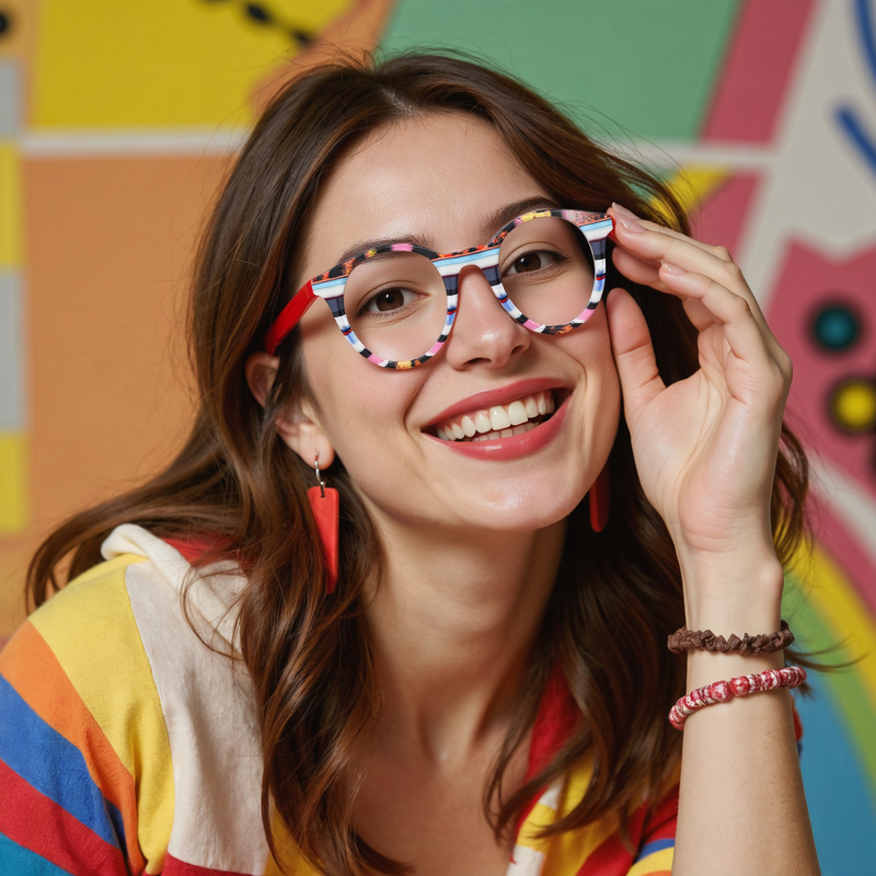 Jolie Round Red Multicolored Glasses