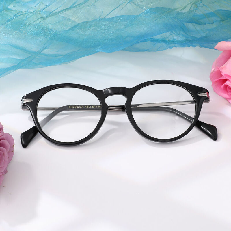Saxton Runde Schwarze Brille