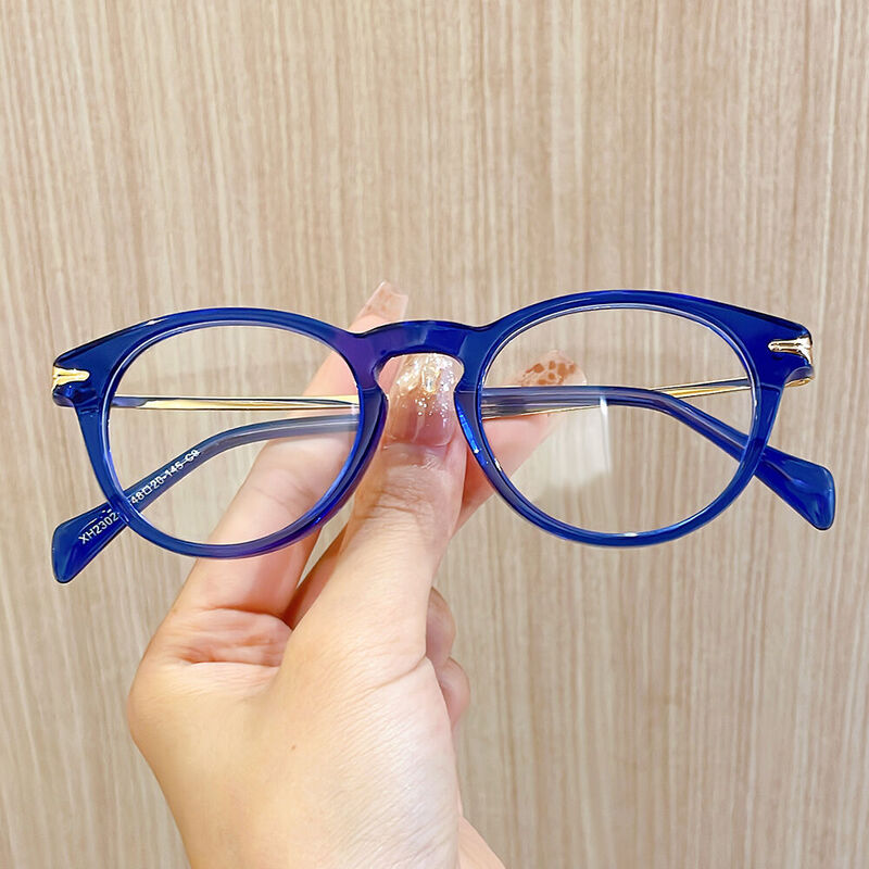 Saxton Round Blue Glasses