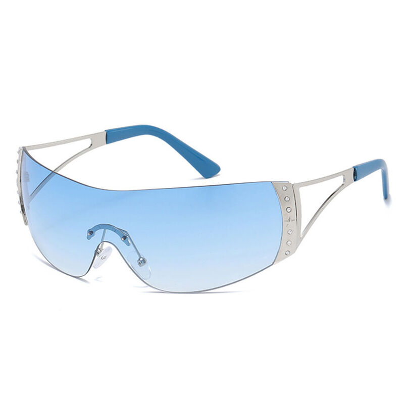 Bot Geometric Silver Blue Sunglasses