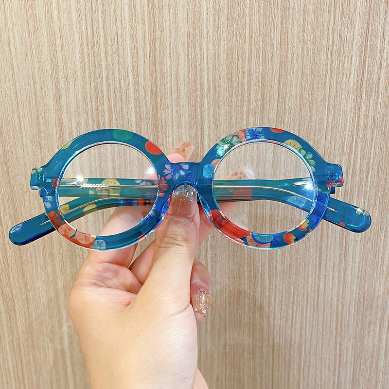 Lunettes de Vue Kristie Round Bleu Fleur