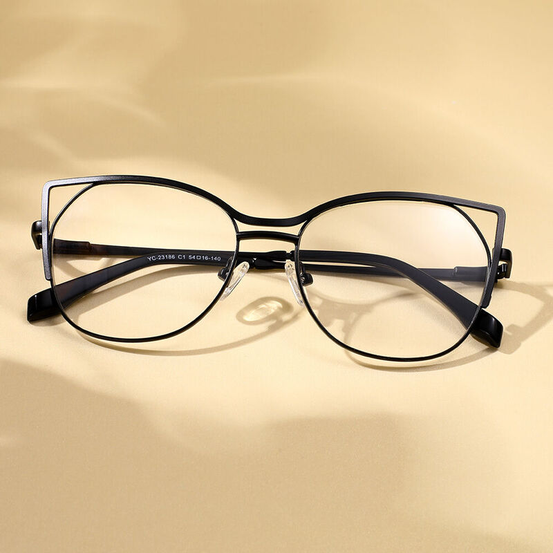 Edith Cat Eye Black Round Glasses