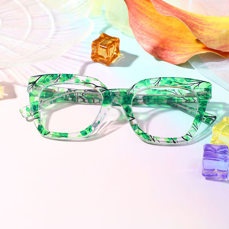 Longfel Square Green Glasses