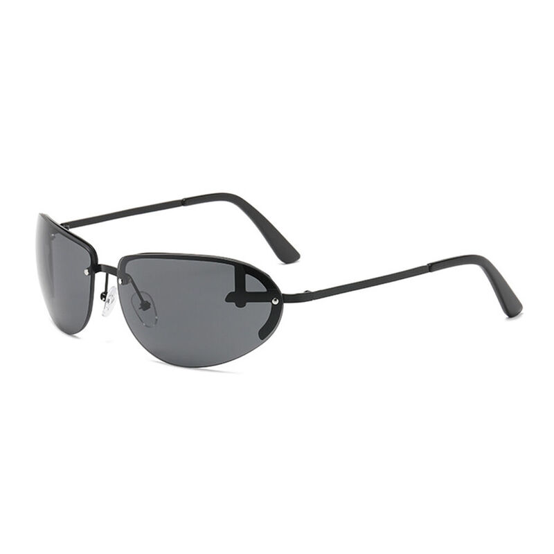 Thea Oval Black Sunglasses