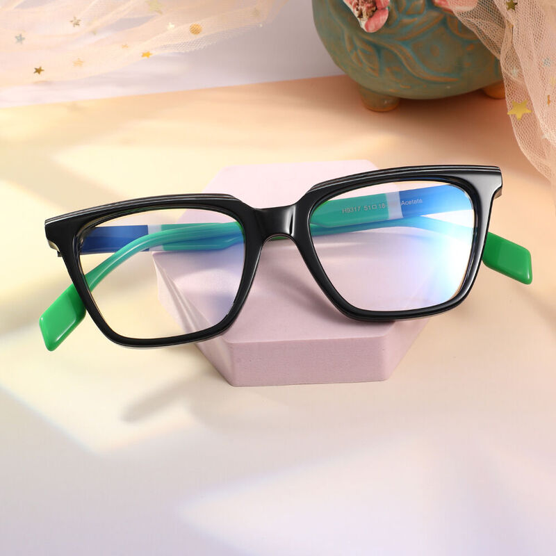 Shanell Square Black Green Glasses