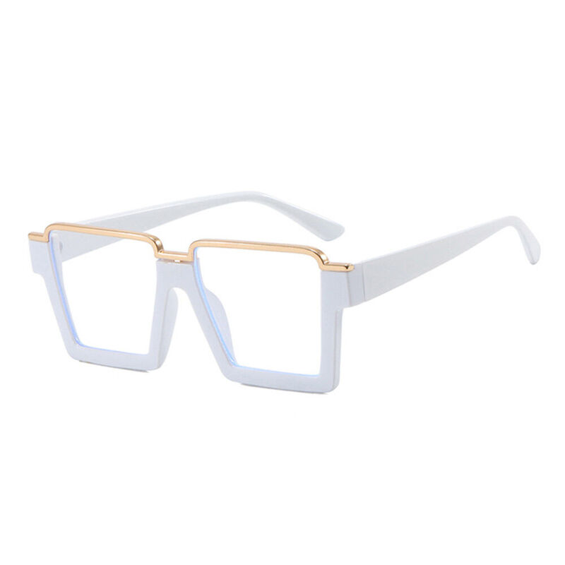 Une Square White Glasses