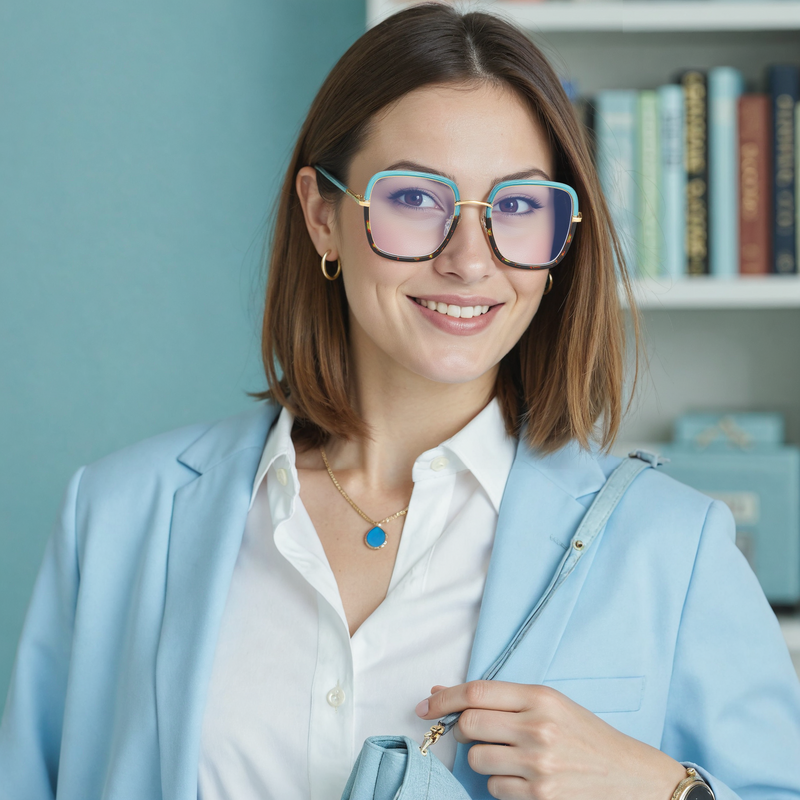 Timoth Quadratische Blaue Schildkröte Brille