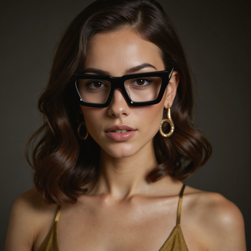 Evea Rectangle Black Glasses