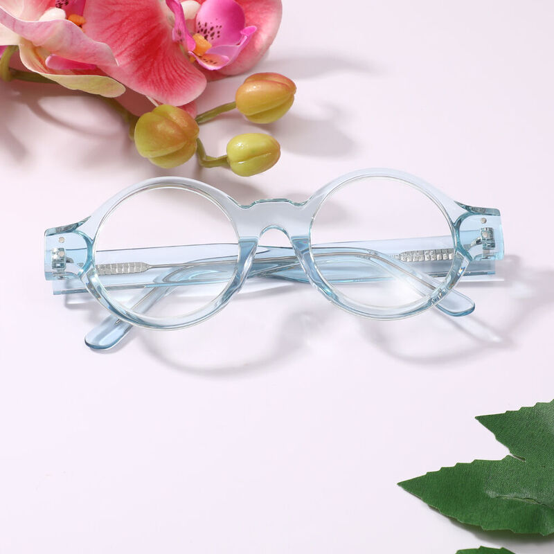 Viviam Round Blue Glasses