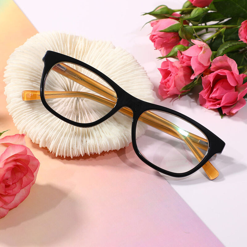 Elean Rectangle Black Orange Glasses