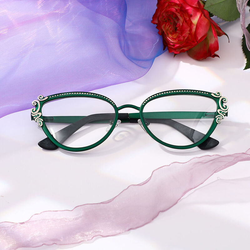 Strachey Cat Eye Green Glasses