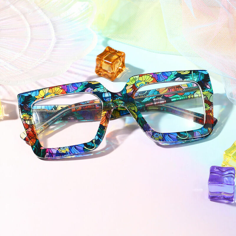 Morton Quadratische Blaue Blumen Brille