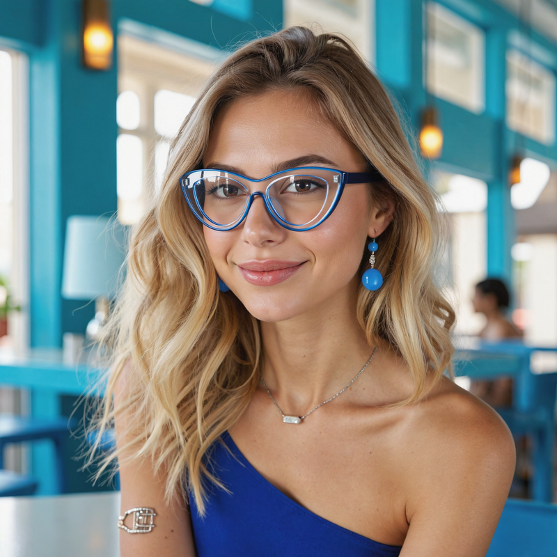 Trista Cat Eye Blue Glasses