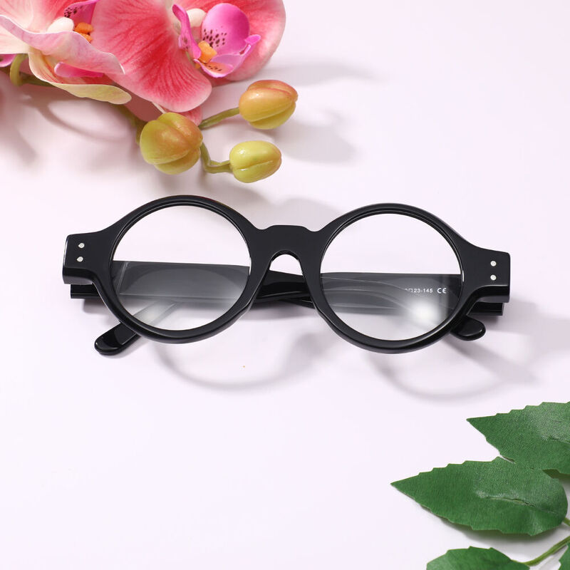 Viviam Round Black Glasses