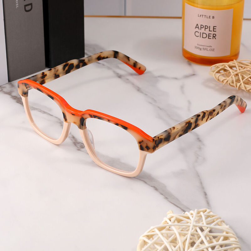 Helena Rectangle Orange Glasses