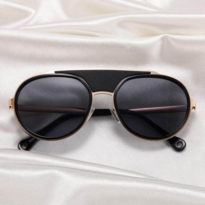 Connie Oval Black Rose Gold Sunglasses