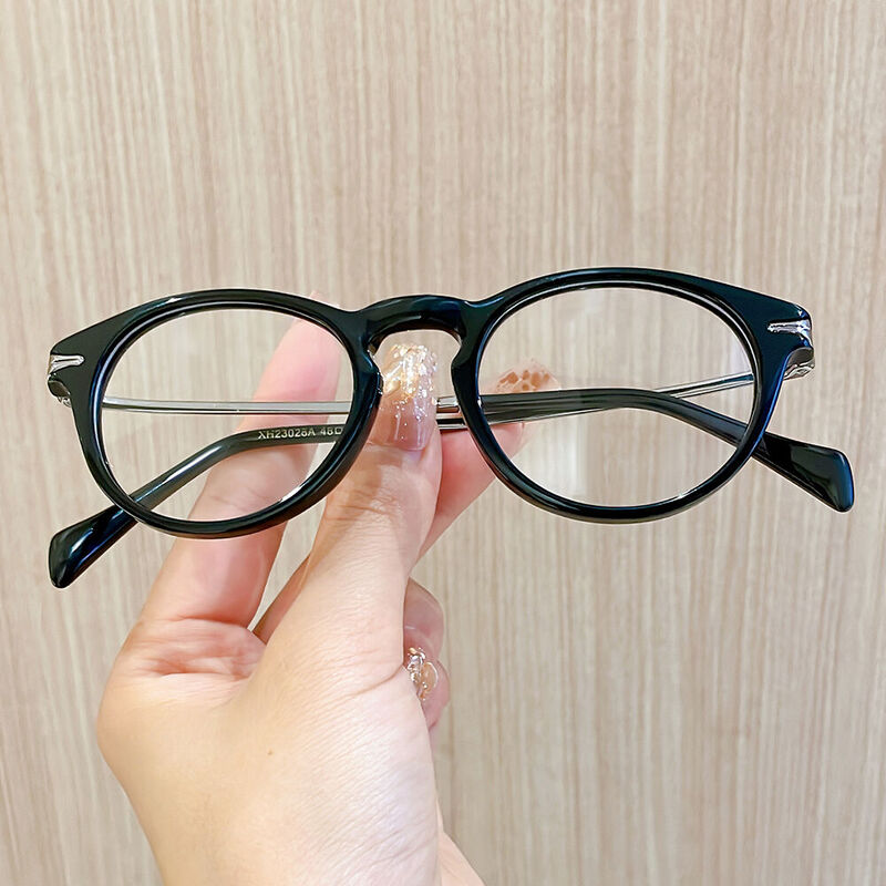 Saxton Runde Schwarze Brille