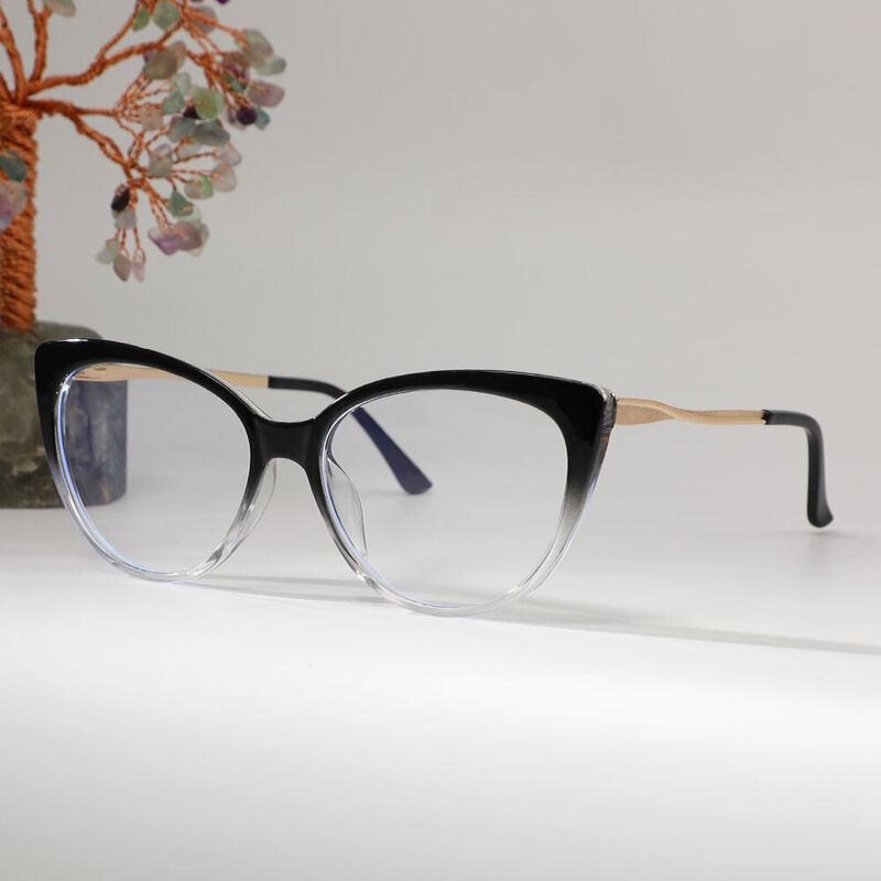 Lindsay Cat Eye Black Clear Glasses