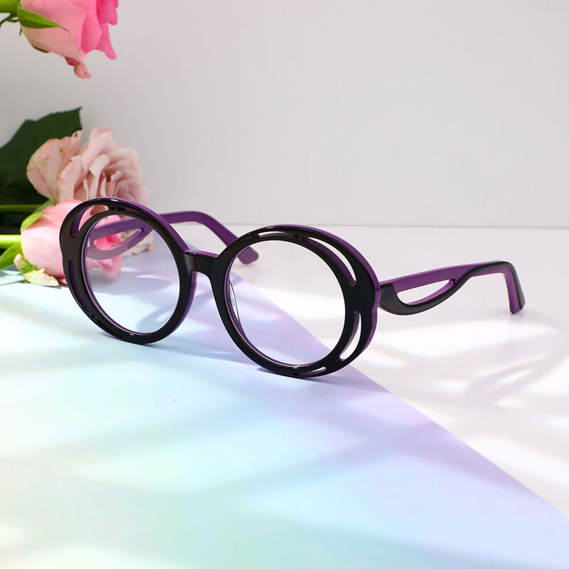 Nahu Round Black Purple Glasses