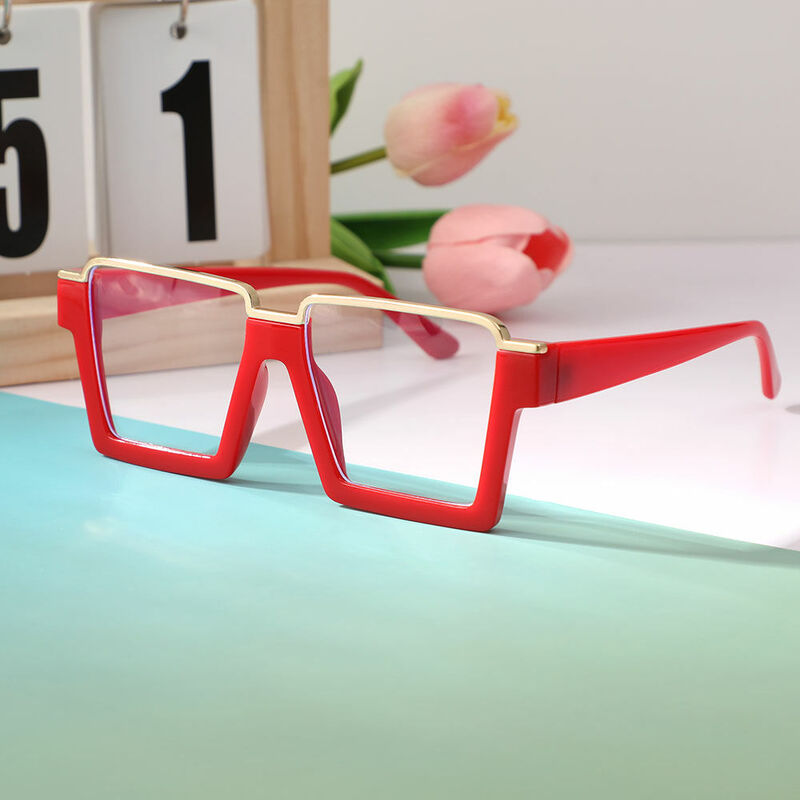 Une Square Red Glasses