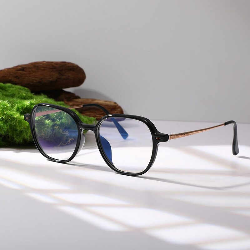 Kenna Geometric Black Gold Glasses