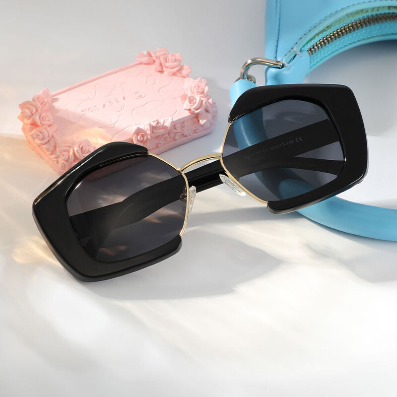 Cicely Geometrische Schwarze Sonnenbrille