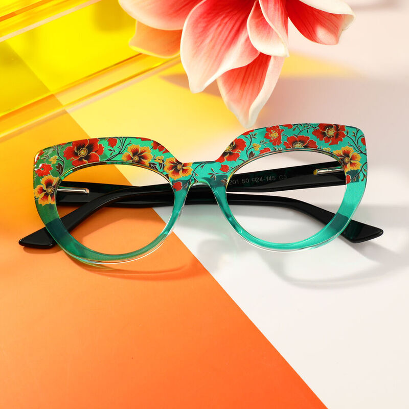 Lunettes de Vue Clyde Cat Eye Vert Floral