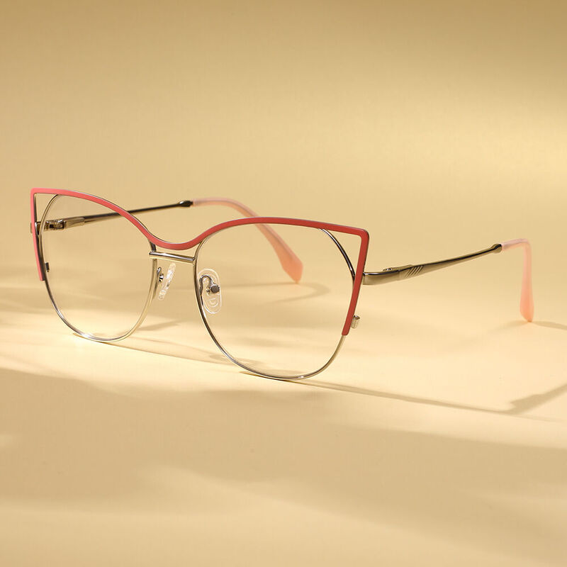 Edith Cat Eye Pink Round Glasses