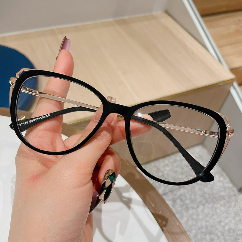 Crystal Cat Eye Black Glasses