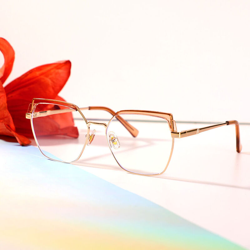 Brauneing Geometrische Champagne Brille