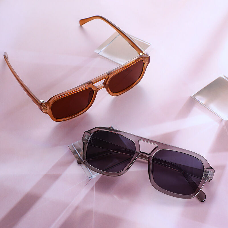 On the Flight Rectangle Brown Sunglasses