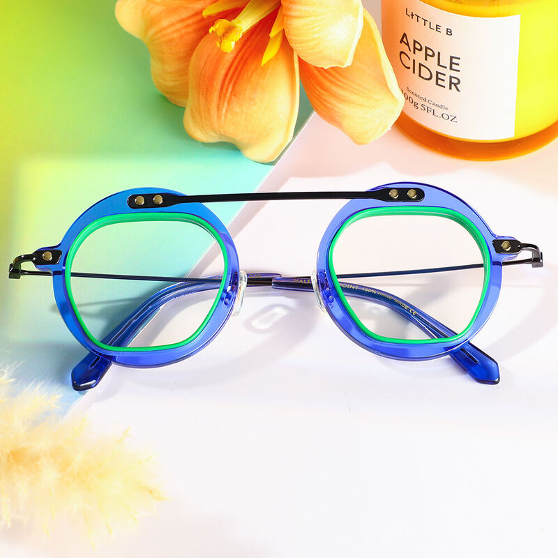 Noyes Round Blue Glasses