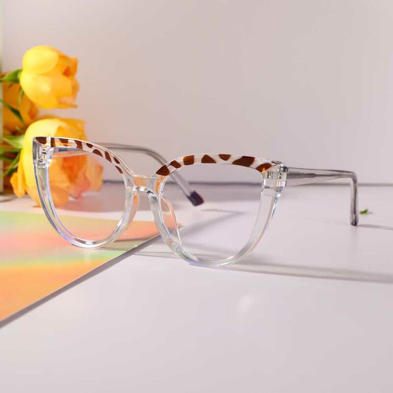 Wesley Cat Eye Leopard Clear Glasses