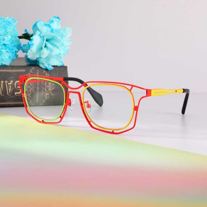 Whit Geometric Red Glasses